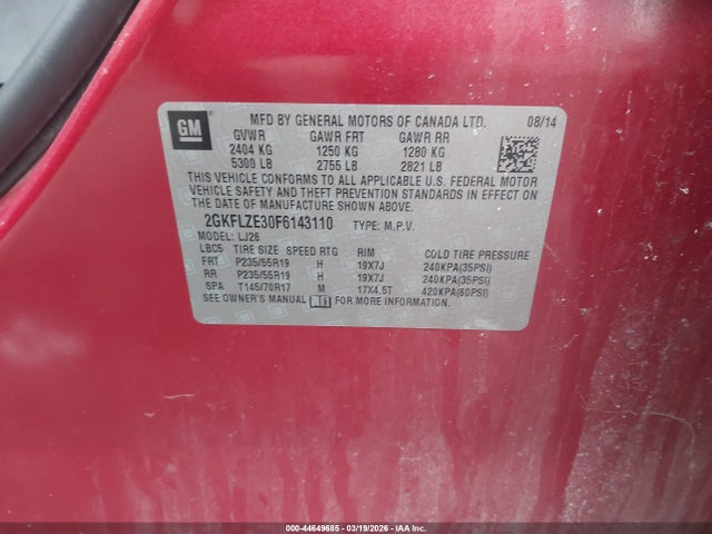 Aukcja sprzedaży 2015 Gmc Terrain Denali, vin: 2GKFLZE30F6143110, numer aukcji: 44649685