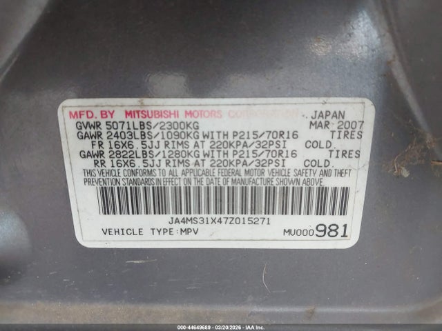 2007 MITSUBISHI OUTLANDER JA4MS31X47Z015271 Photo 8