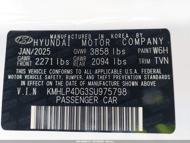 Продажа на аукционе авто 2025 Hyundai Elantra Limited, vin: KMHLP4DG3SU975798, номер лота: 44649712