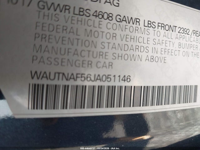 44649727 :رقم المزاد ، WAUTNAF56JA051146 vin ، 2018 Audi A5 2.0t Premium مزاد بيع