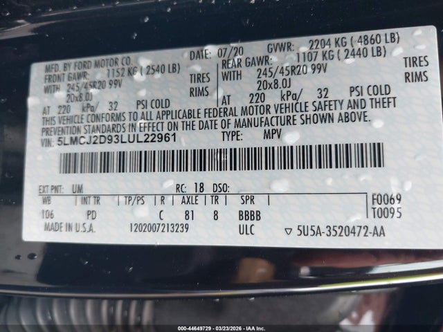 2020 LINCOLN CORSAIR 5LMCJ2D93LUL22961 Photo 8