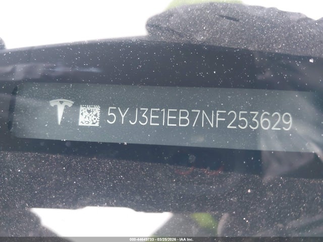 44649733 :رقم المزاد ، 5YJ3E1EB7NF253629 vin ، 2022 Tesla Model 3 Long Range Dual Motor All-wheel Drive مزاد بيع