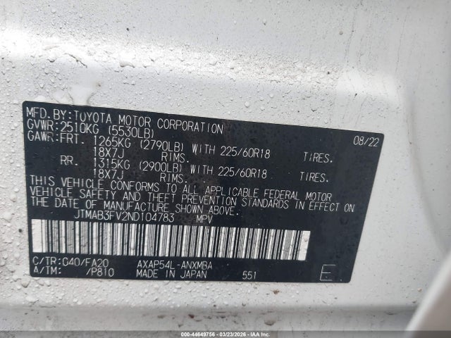 JTMAB3FV2ND104783 Toyota Rav4 Prime Se