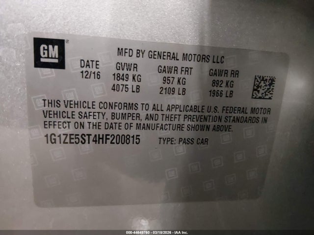 Aukcja sprzedaży 2017 Chevrolet Malibu 1lt, vin: 1G1ZE5ST4HF200815, numer aukcji: 44649760