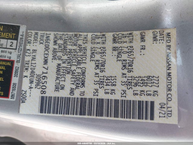 2021 NISSAN FRONTIER 1N6ED0CEXMN716508 Photo 8