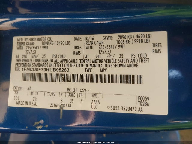 Ford ESCAPE S 2017 1FMCU0F79HUB95263 Image 9