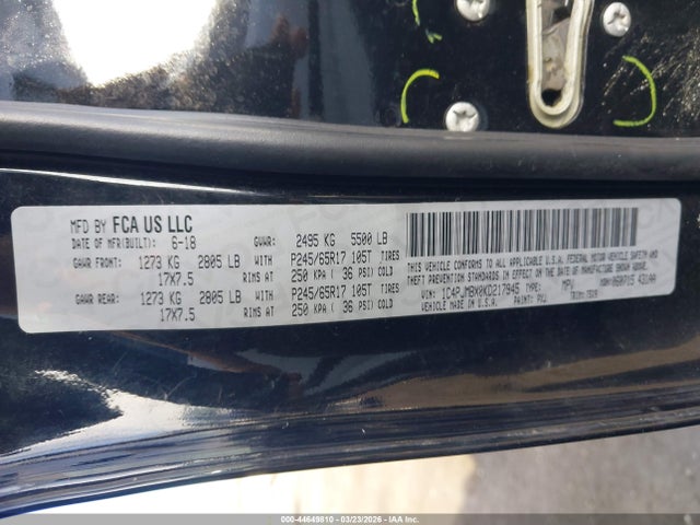 44649810 :رقم المزاد ، 1C4PJMBX0KD217945 vin ، 2019 Jeep Cherokee Trailhawk 4x4 مزاد بيع