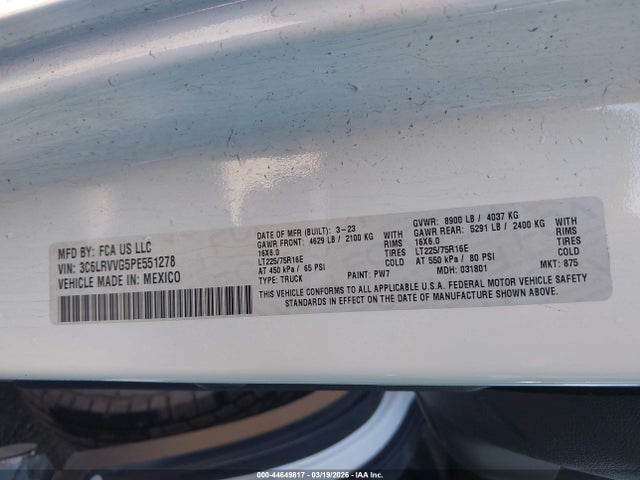 3C6LRVVG5PE551278 RAM Promaster 2500 Low Roof 136 Wb