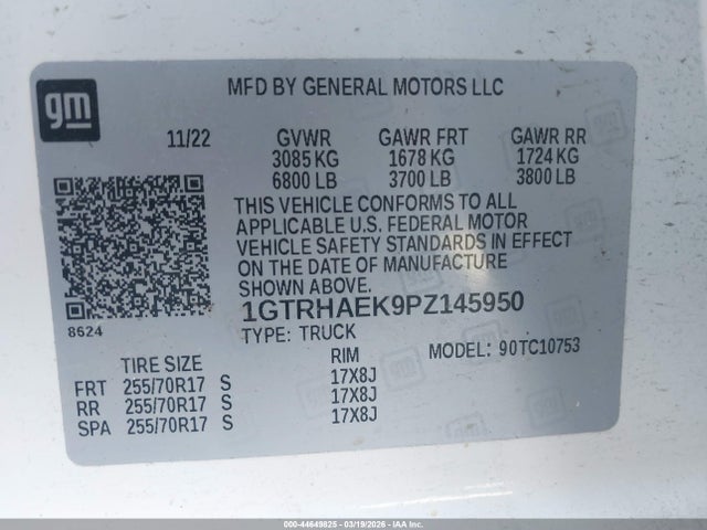 44649825 :رقم المزاد ، 1GTRHAEK9PZ145950 vin ، 2023 Gmc Sierra 1500 2wd  Standard Box Pro مزاد بيع