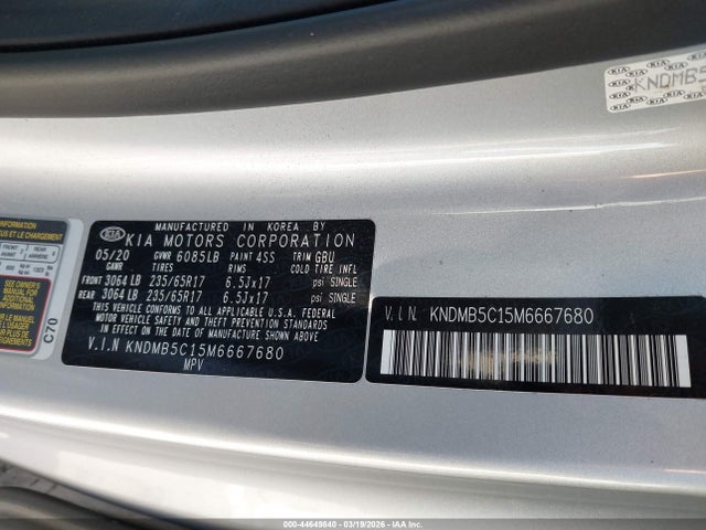 Продаж на аукціоні авто 2021 Kia Sedona Lx, vin: KNDMB5C15M6667680, номер лоту: 44649840