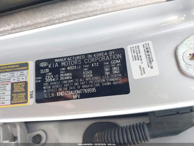 Aukcja sprzedaży 2021 Kia Soul S, vin: KNDJ23AU0M7769595, numer aukcji: 44649859