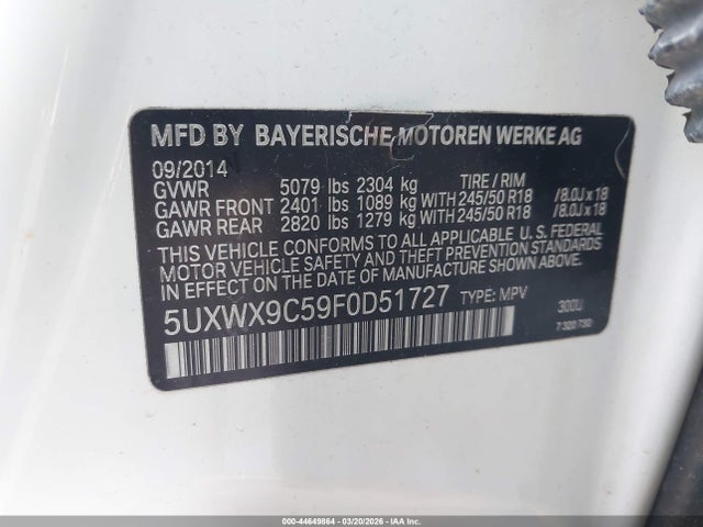 Продажа на аукционе авто 2015 Bmw X3 Xdrive28i, vin: 5UXWX9C59F0D51727, номер лота: 44649864