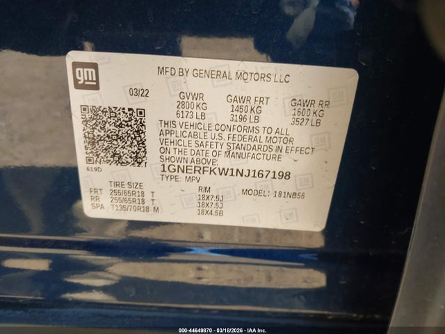 1GNERFKW1NJ167198 Chevrolet Traverse Fwd Ls