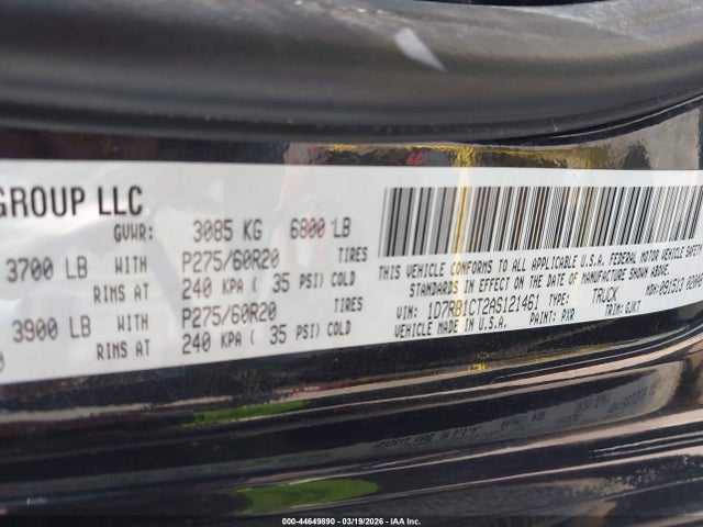 Продаж на аукціоні авто 2010 Dodge Ram 1500 Laramie, vin: 1D7RB1CT2AS121461, номер лоту: 44649890