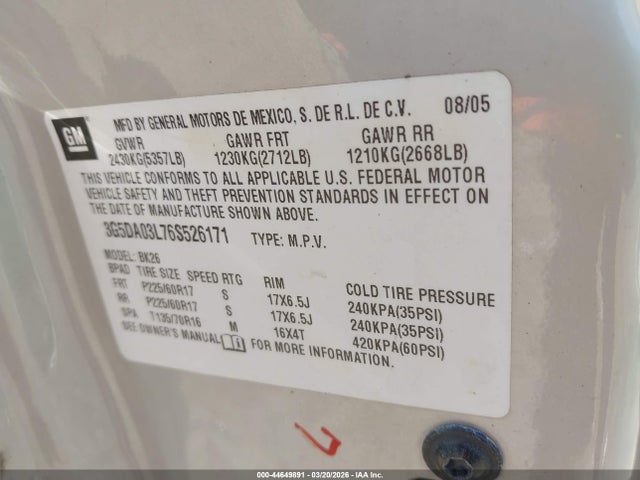 Aukcja sprzedaży 2006 Buick Rendezvous Cx, vin: 3G5DA03L76S526171, numer aukcji: 44649891
