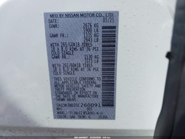Продажа на аукционе авто 2025 Nissan Pathfinder Rock Creek 4wd, vin: 5N1DR3BD3SC260091, номер лота: 44649927