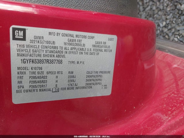 2007 CADILLAC ESCALADE 1GYFK63897R387768 Photo 8