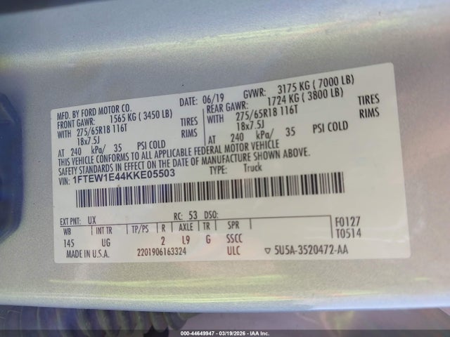 Ford F-150 Xlt 2019 1FTEW1E44KKE05503 Image 9