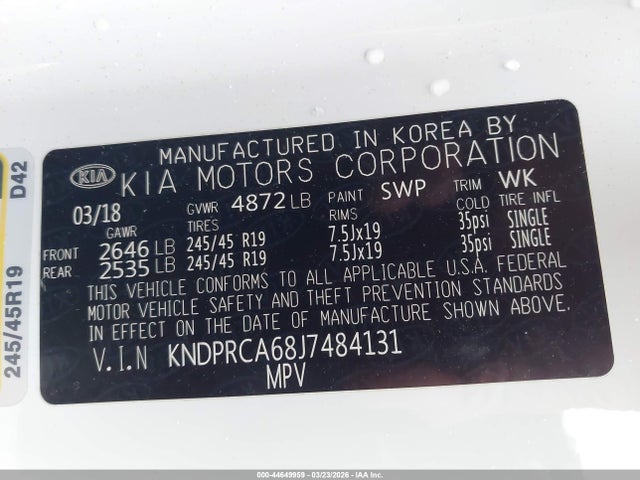 Продажа на аукционе авто 2018 Kia Sportage Sx Turbo, vin: KNDPRCA68J7484131, номер лота: 44649959