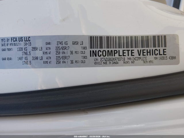 2019 Dodge Grand Caravan Se მანქანა იყიდება აუქციონზე, vin: 2C7WDGBG2KR793718, აუქციონის ნომერი: 44649987