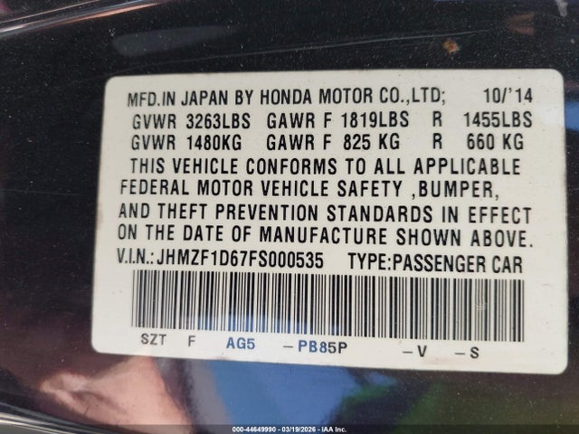 2015 HONDA CR-Z JHMZF1D67FS000535 Photo 8