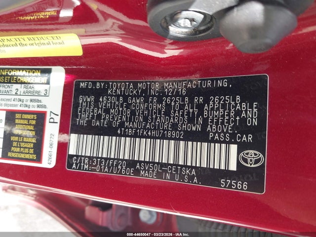 Toyota CAMRY SE 2017 4T1BF1FK4HU718902 Image 9