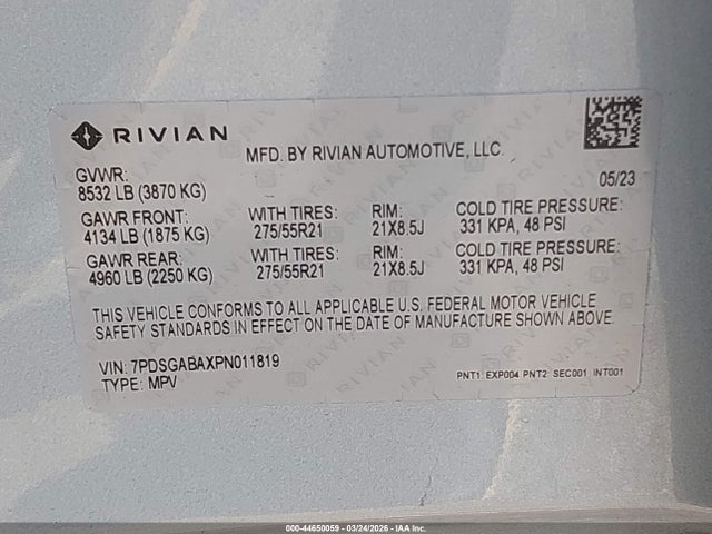 2023 RIVIAN R1S 7PDSGABAXPN011819 Photo 8