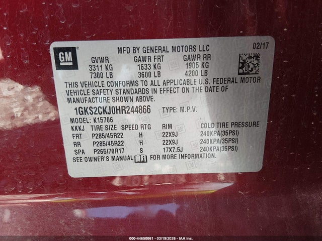GMC YUKON DENALI 2017 1GKS2CKJ0HR244866 Image 9