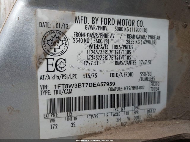 2013 Ford F-350 Xlt მანქანა იყიდება აუქციონზე, vin: 1FT8W3BT7DEA57959, აუქციონის ნომერი: 44650062