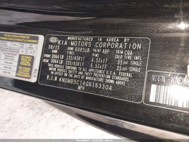2016 Kia Sedona Lx მანქანა იყიდება აუქციონზე, vin: KNDMB5C14G6163304, აუქციონის ნომერი: 44650077