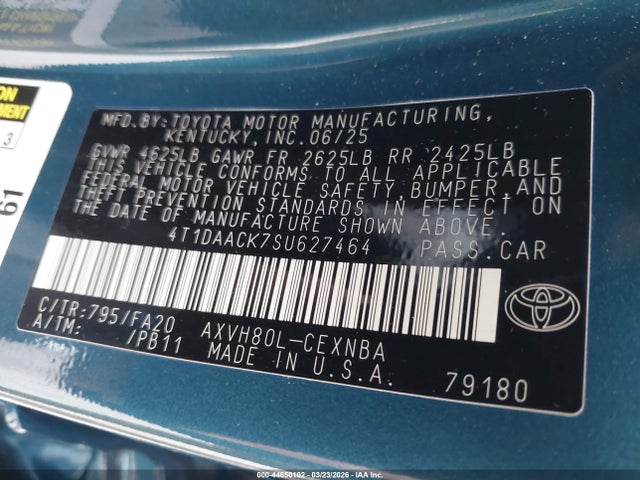 Продажа на аукционе авто 2025 Toyota Camry Le, vin: 4T1DAACK7SU627464, номер лота: 44650102