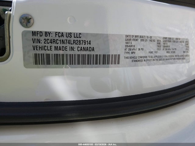 44650105 :رقم المزاد ، 2C4RC1N74LR287914 vin ، 2020 Chrysler Pacifica Hybrid Limited مزاد بيع