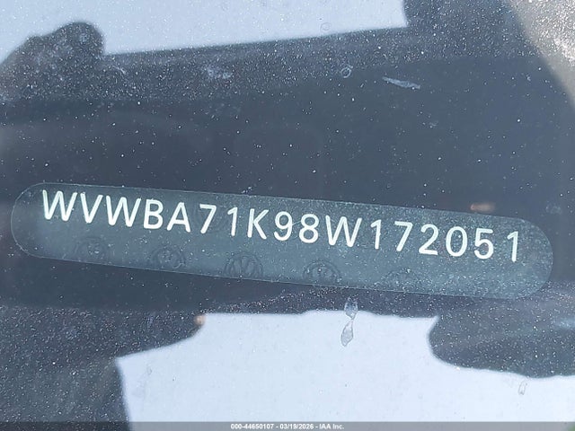 44650107 :رقم المزاد ، WVWBA71K98W172051 vin ، 2008 Volkswagen Rabbit S مزاد بيع