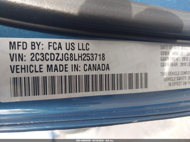 Продаж на аукціоні авто 2020 Dodge Challenger Gt, vin: 2C3CDZJG8LH253718, номер лоту: 44650109