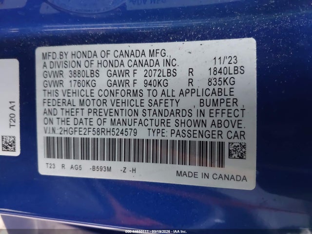 2024 HONDA CIVIC 2HGFE2F58RH524579 Photo 8
