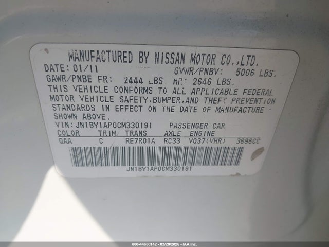 Продаж на аукціоні авто 2012 Infiniti M37, vin: JN1BY1AP0CM330191, номер лоту: 44650142