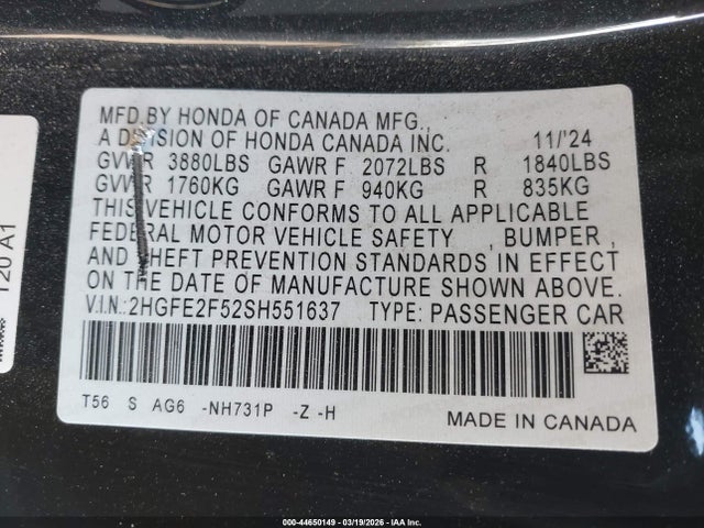 Honda Civic Sport 2025 2HGFE2F52SH551637 Image 9