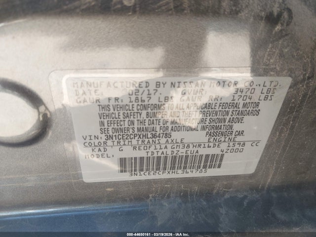 Auction sale of the 2017 Nissan Versa Note Sv, vin: 3N1CE2CPXHL364785, lot number: 44650161