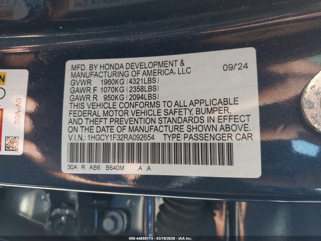 Продаж на аукціоні авто 2024 Honda Accord Ex, vin: 1HGCY1F32RA092654, номер лоту: 44650174