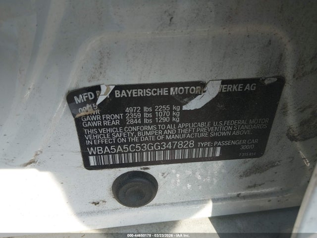44650178 :رقم المزاد ، WBA5A5C53GG347828 vin ، 2016 Bmw 528i مزاد بيع