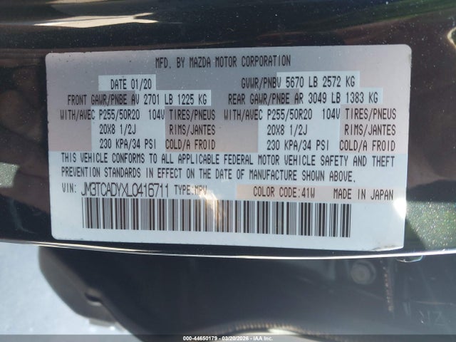 Продаж на аукціоні авто 2020 Mazda Cx-9 Grand Touring, vin: JM3TCADYXL0416711, номер лоту: 44650179