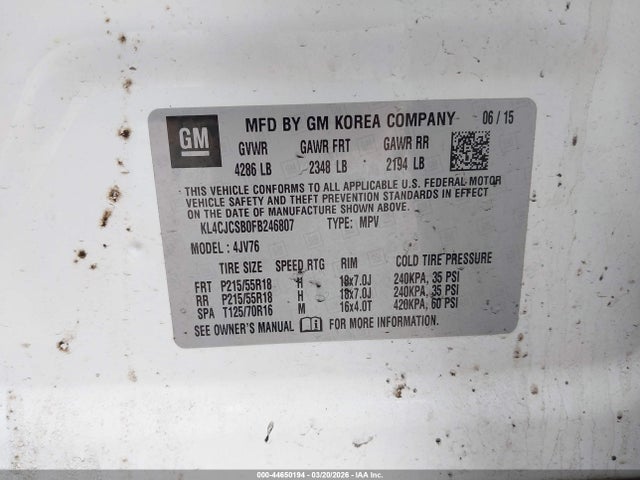Продаж на аукціоні авто 2015 Buick Encore Leather, vin: KL4CJCSB0FB246807, номер лоту: 44650194