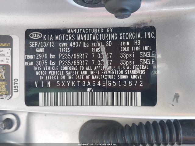 2014 KIA SORENTO 5XYKT3A64EG513872 Photo 8