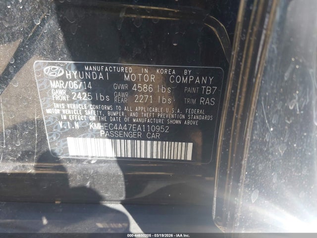 2014 Hyundai Sonata Hybrid Limited მანქანა იყიდება აუქციონზე, vin: KMHEC4A47EA110952, აუქციონის ნომერი: 44650205