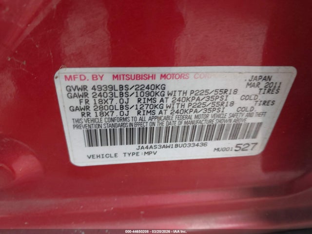 Aukcja sprzedaży 2011 Mitsubishi Outlander Se, vin: JA4AS3AW1BU033436, numer aukcji: 44650208