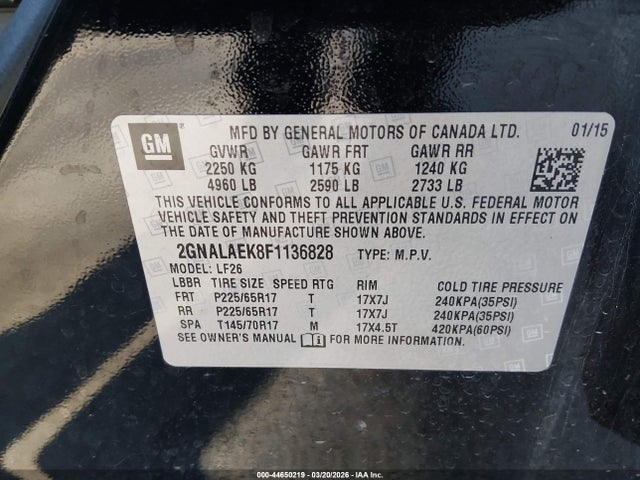 2015 Chevrolet Equinox Ls მანქანა იყიდება აუქციონზე, vin: 2GNALAEK8F1136828, აუქციონის ნომერი: 44650219