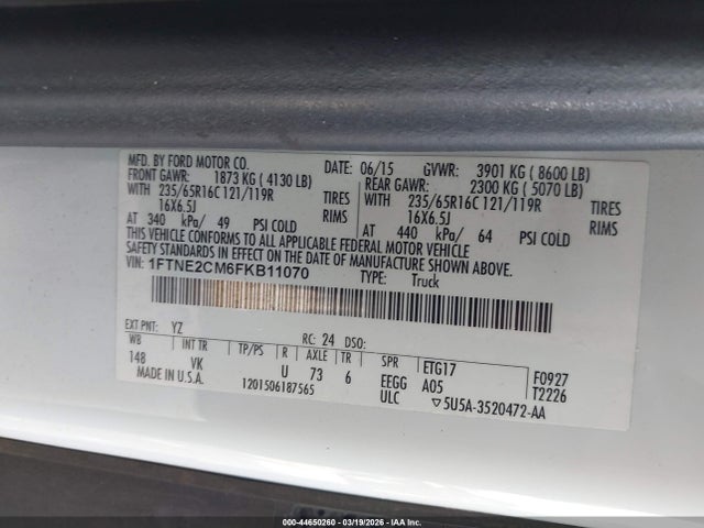 Продажа на аукционе авто 2015 Ford Transit-150, vin: 1FTNE2CM6FKB11070, номер лота: 44650260