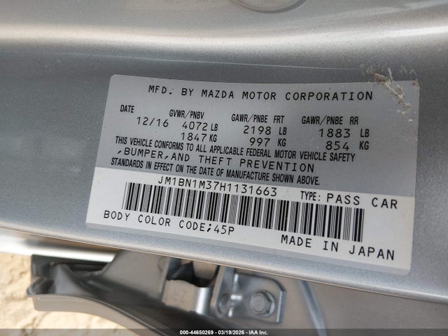 44650269 :رقم المزاد ، JM1BN1M37H1131663 vin ، 2017 Mazda Mazda3 Grand Touring مزاد بيع