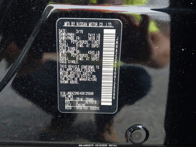 2016 Infiniti Qx80 Limited მანქანა იყიდება აუქციონზე, vin: JN8AZ2NE4G9125586, აუქციონის ნომერი: 44650279