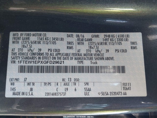 Продаж на аукціоні авто 2016 Ford F-150 Xlt, vin: 1FTEW1EPXGFD29621, номер лоту: 44650280
